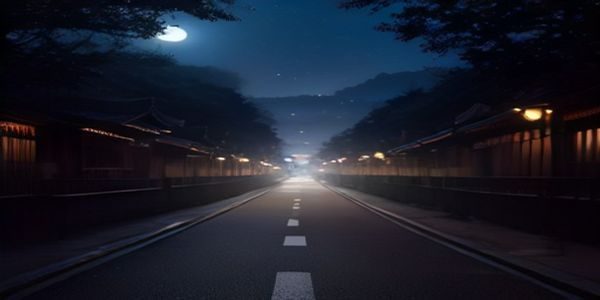 夜间城市道路上车辆跟车行驶，后车灯光照亮前车车尾，展示公路尾行安全距离的重要性